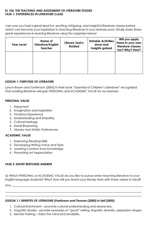 El 106 Lesson Material X Work Activity El 106 The Teaching And El 106 Lesson Material X Work Activity El 106 The Teaching And