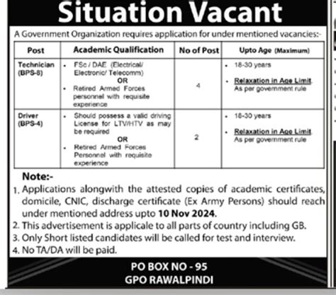 Job Vacancies At Government Organization Technician And Driver Posts