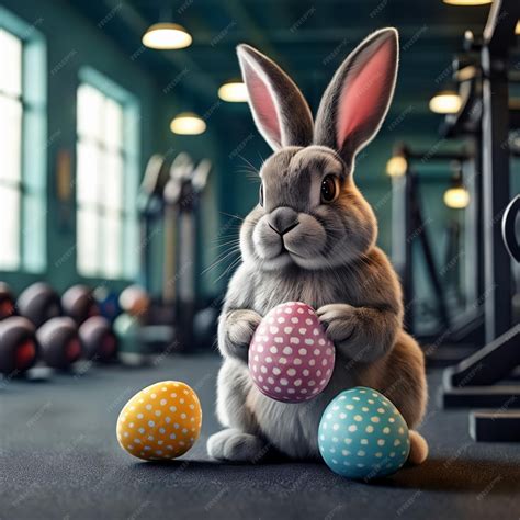 Premium Photo Easter Bunny Training In A Gym Carrying Easter Eggs As Premium Photo Easter Bunny Training In A Gym Carrying Easter Eggs As