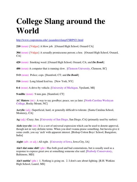 University Slang