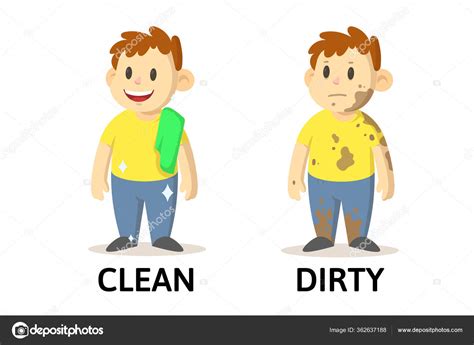 Words Clean And Dirty Flashcard With Cartoon Characters Opposite Words Clean And Dirty Flashcard With Cartoon Characters Opposite